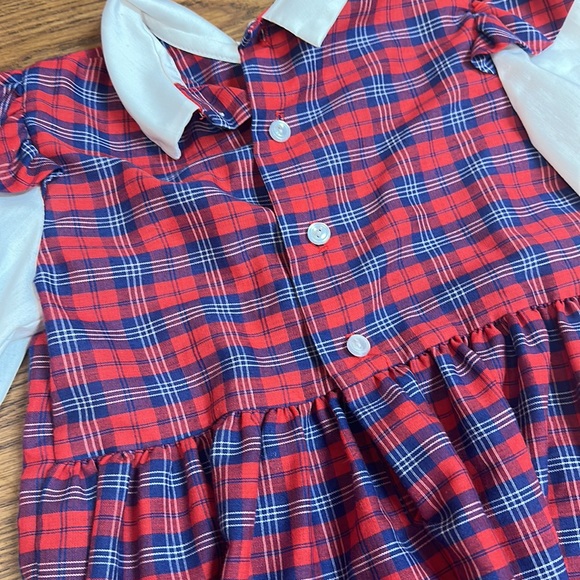 Polyflinders Vintage Baby Collar Classic Dress Girls Size 5 Kids Red Plaid - Picture 7 of 7